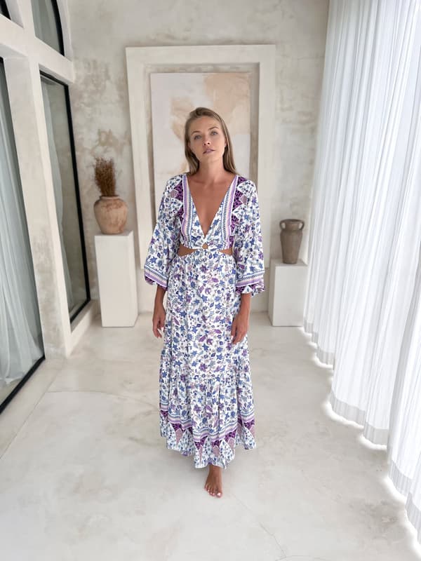pitkä boho heilurimekko violetti