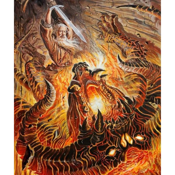Maleri efter tal Med ramme Kæmp med Balrog Ringenes Herre 40x50 cm