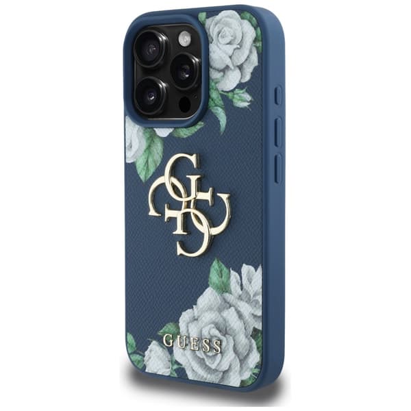 Guess Grained Roses Big 4G logo cover til iPhone 16 Pro blå