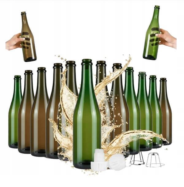 30x Glasflaske til Champagne, Cider, Vin 750 ml Plastikprop Farver