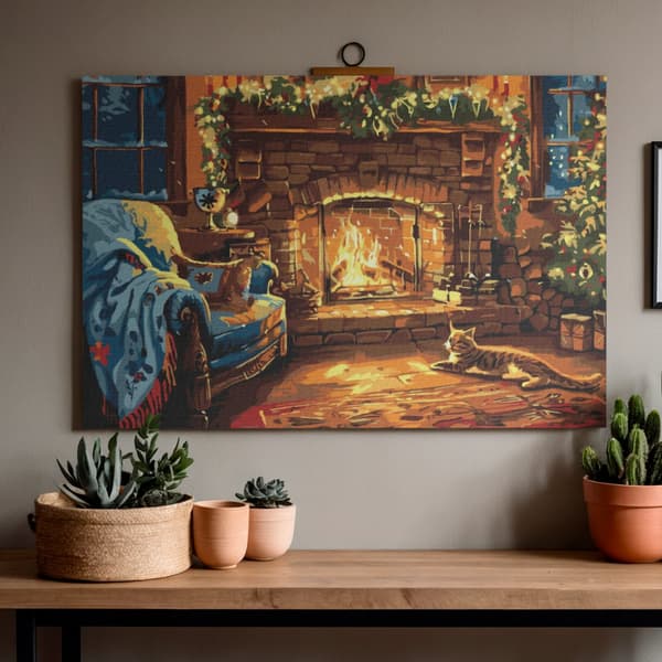 Mal efter nummer billede med ramme julepæl 70x50 cm