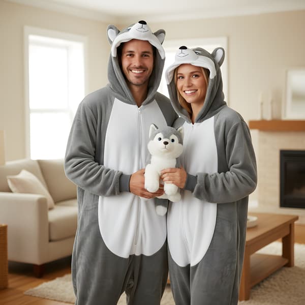 Kigurumi-pyjamas husky grå storlek 165-175 cm