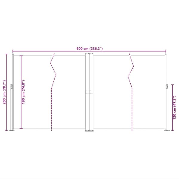 vidaXL udtrækkelig sidemarkise sort 200 x 600 cm