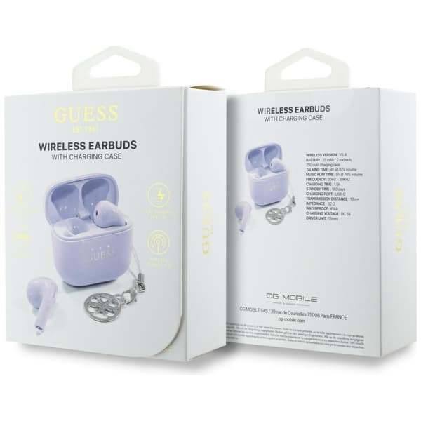 Guess Glossy Effect Printed Classic Logo & Charm Lavendel TWS Hovedtelefoner