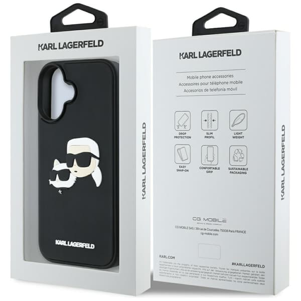 Karl Lagerfeld HC 3D Gummi Dobbelthovedet Etui til iPhone 16 Sort