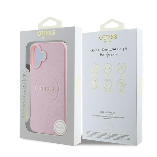 Guess Grained Ring MagSafe - iPhone 16 Plus-skal (rosa)