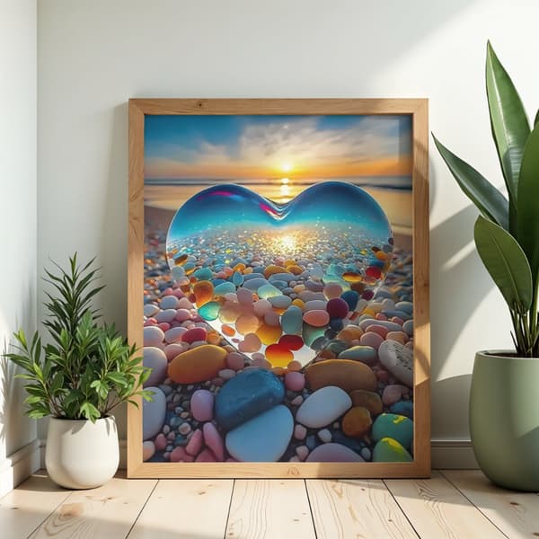 Mal efter tal billede med ramme Glashjerte på stranden 50x70 cm