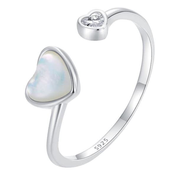 Justerbar silverring med hjärtformad pärla, 925 silver