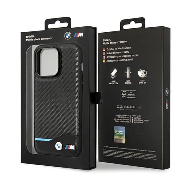 BMW Läder Carbon Blue Line - iPhone 13 Pro Max Skal (Svart)