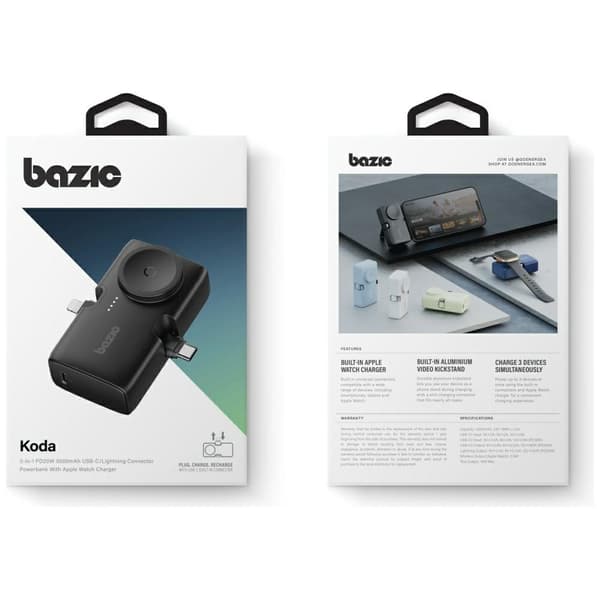 PowerBank 3i1 Bazic Koda 5000mAh PD20W USB-C/Lightning sort