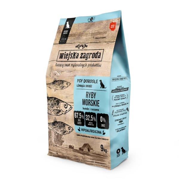 Torrt hundfoder Wiejska Zagroda Sea Fish 9 kg chips