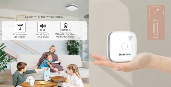 TechniSat Rökdetektor 1 85 dB larm 10 år EN14604