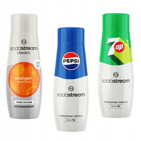 Set med 3 koncentrat, sirap för vatten Sodastream Orange Zero + Pepsi + 7up
