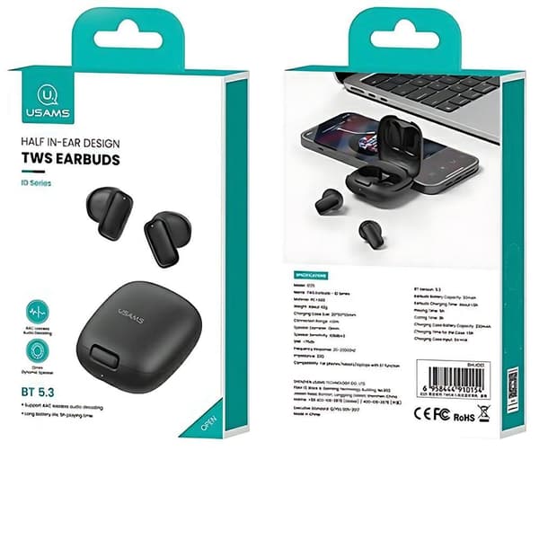 USAMS Bluetooth 5.3 TWSID-serien trådløse hovedtelefoner blå/blå BHUID03 (ID25)