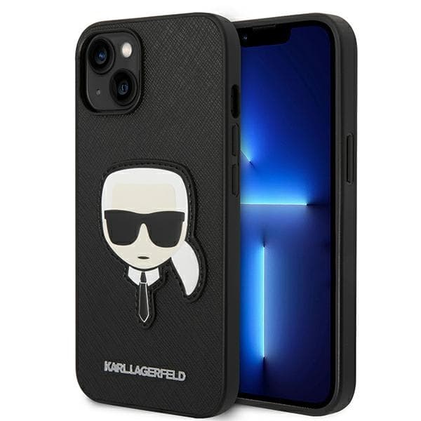 Karl Lagerfeld Saffiano Karl Head Patch-etui - iPhone 14 Plus-etui (sort)