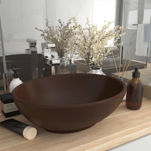 vidaXL luksus oval håndvask mat mørkebrun 40x33 cm