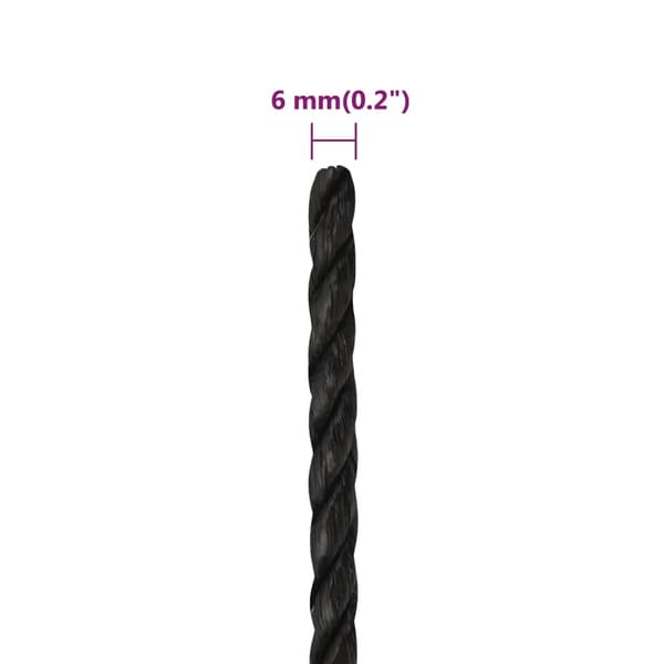 vidaXL arbejdsreb, sort, 6 mm, 250 m, polypropylen