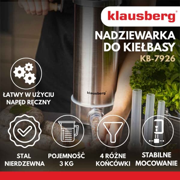 MANUAALINEN MAKKARANTÄYTTÖLAITE 3kg KLAUSBERG KB-7926 VERTIKAALI