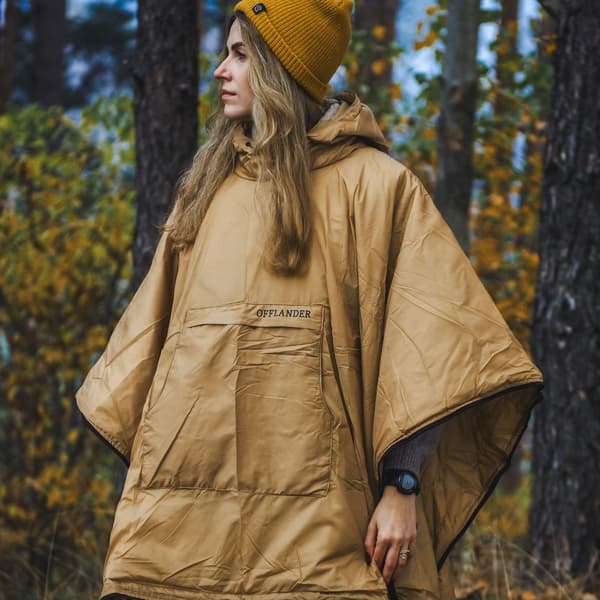 OFFLANDER camping poncho tynd med varmer champagne