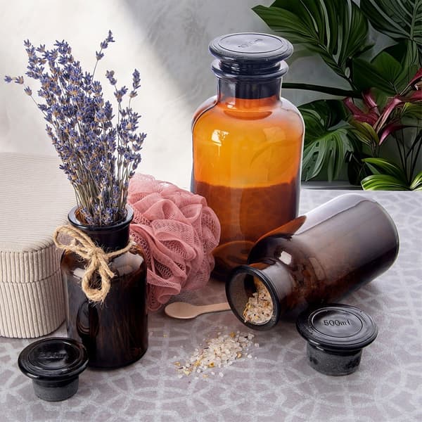 Glasbeholder til mad brun med prop bred hals 250 ml