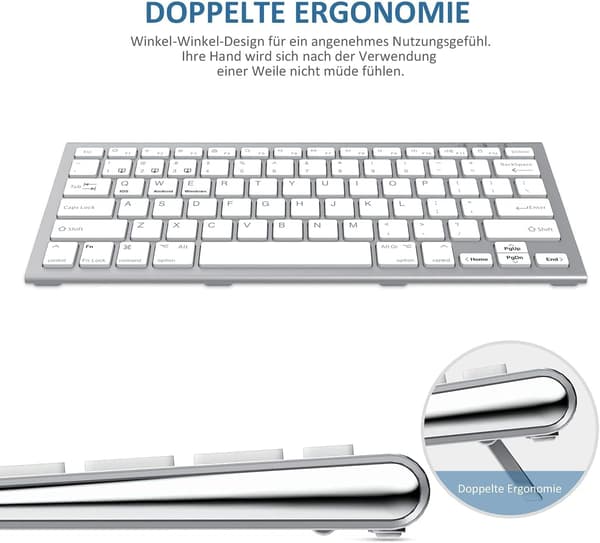 TRÅDLÖST BLUETOOTH-TANGENTBORD SILVERVIT QWERTZ TYSK