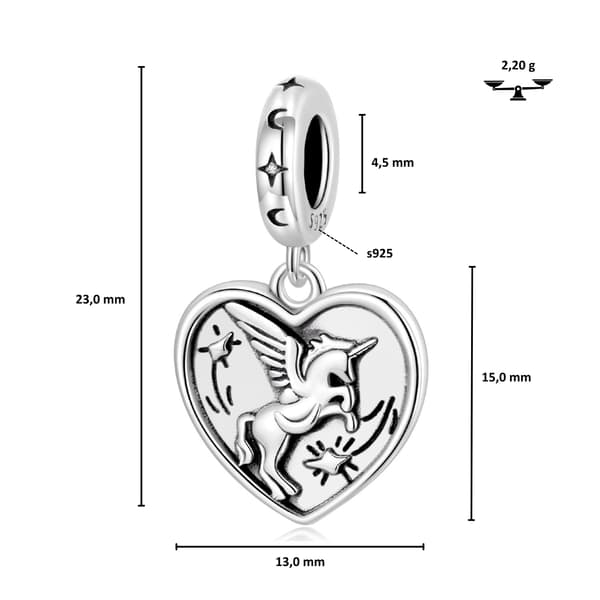 Silverhjärta och enhörningsberlockhänge 925 silver