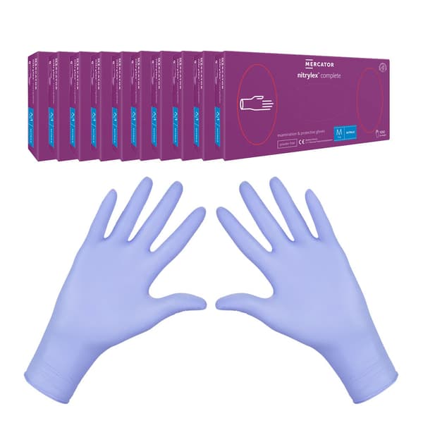 Nitrilhandsker M lilla Mercator Nitrylex Complete 100 stk. karton 10-pak
