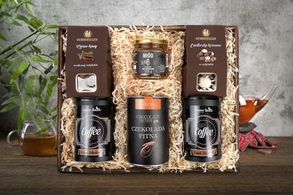 Stor presentkorg med kaffe, choklad och honung