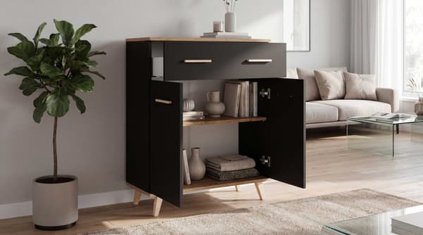 KOMMODE TIL STUE 73 CM SORT EGEGRUND WOTAN MODERNE LOFTSKAB