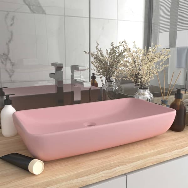 vidaXL rektangulær håndvask mat pink 71x38 cm keramik
