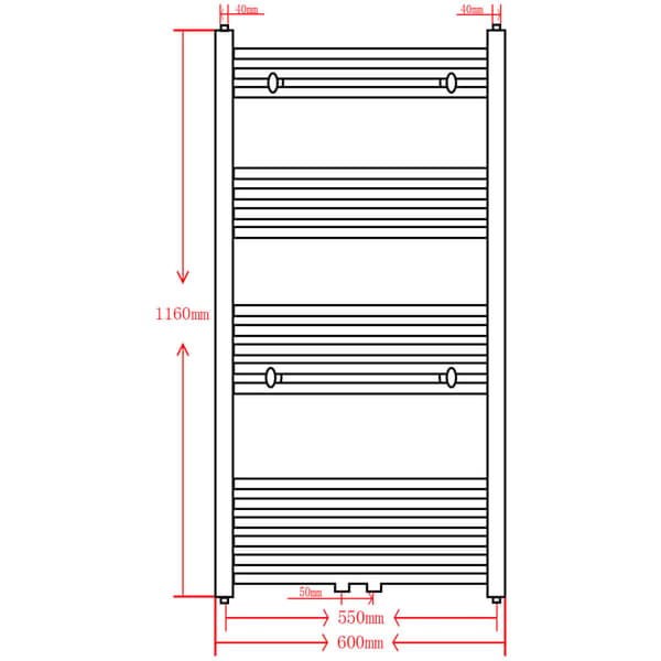 Badeværelsesradiator, lige, 600 x 1160 mm