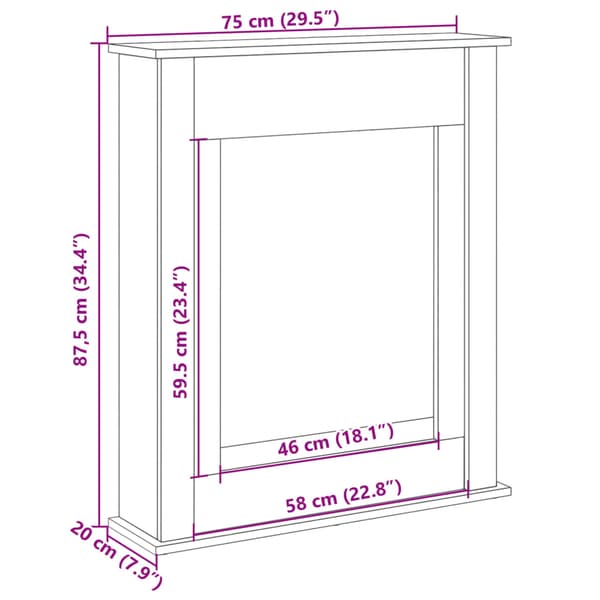 vidaXL kaminhylde brun eg 75x20x87,5 cm
