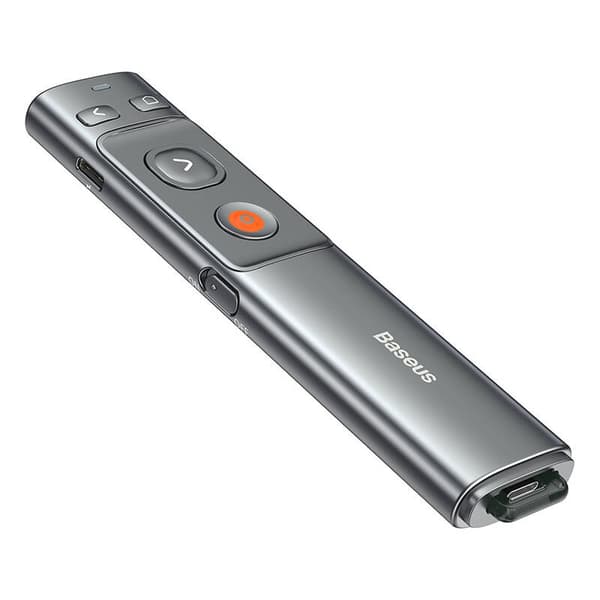 Baseus Orange Dot Multifunktionel Præsentationsfjernbetjening med Laserpointer, Genopladelig (Grå)