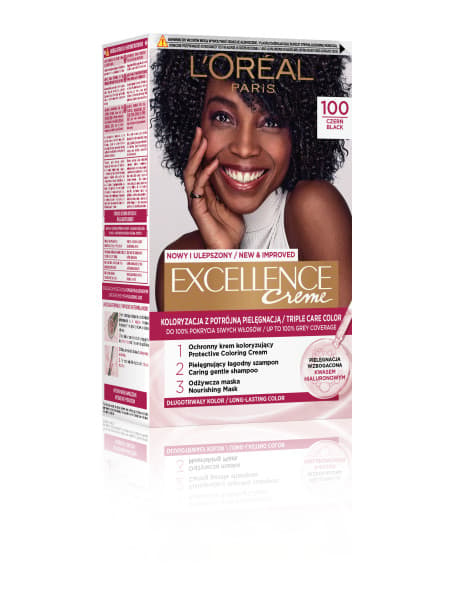 L'Oréal Excellence Creme hårfarve 100 sort med hyaluronsyre