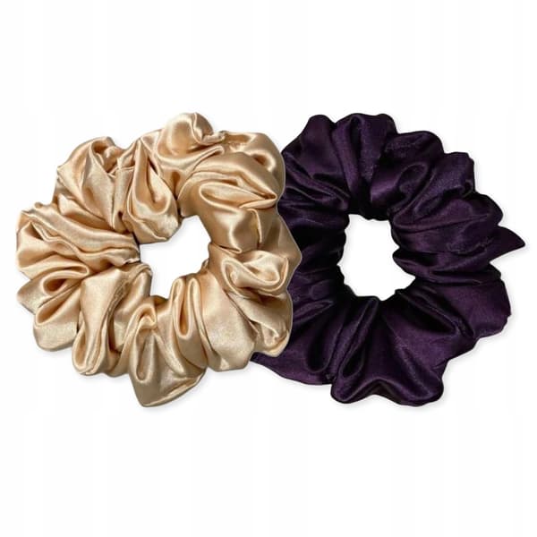 SÆT MED 2 HÅRBÅND satin elastik 10 cm BEIGE LILLA