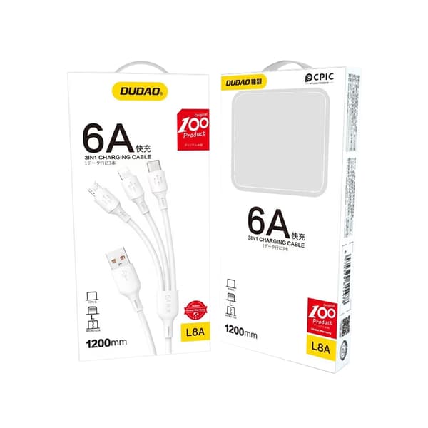 Dudao L8A-3in1 USB-A - USB-C / micro USB / Lightning 480Mb/s Kabel 1,2m - Hvid