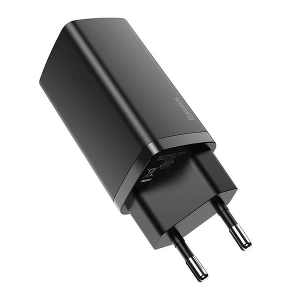 Baseus GaN2 Lite väggladdare, USB + USB-C, 65W, EU (svart)
