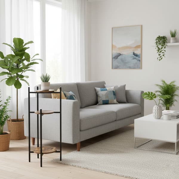 Stående blomsterstativ, metal, sort, træ, blomsterstativ, blomster, planter