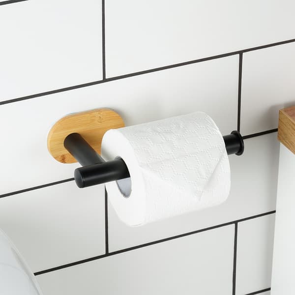Teräksinen bambuinen musta WC-paperiteline 17 cm