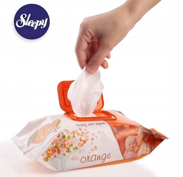 Sleepy - vådservietter til hænder og krop, orange lukning, 120 stk.