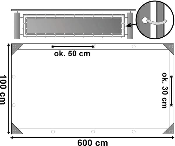 Grå balkonmåttebetræk 1x6 m
