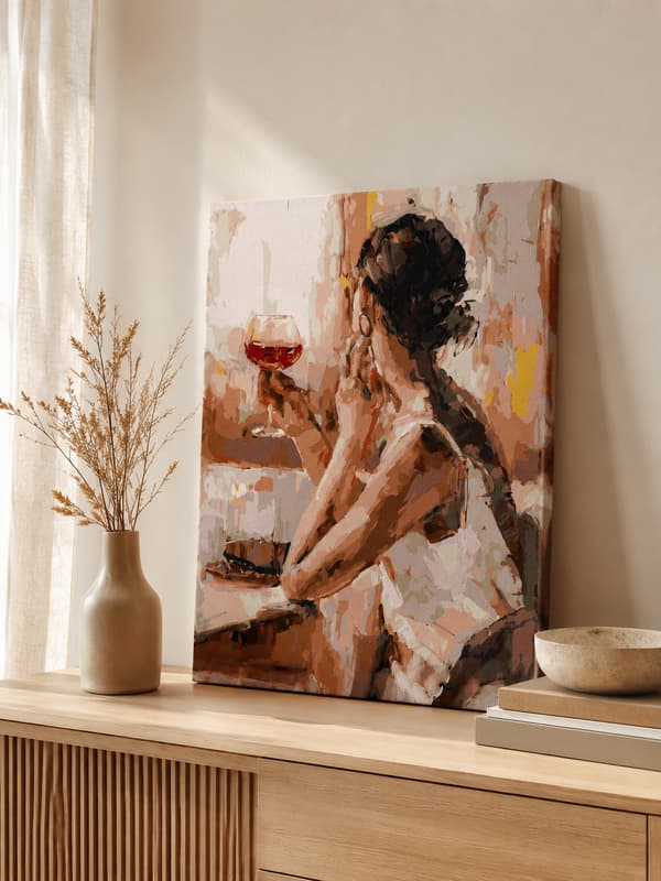 Maleri efter tal med ramme Billeder til maleri - Dame og vin 40x50 cm