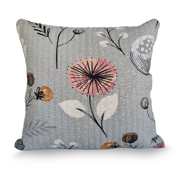 40x40 grå pink orange valmuer på grå baggrund bark pudebetræk
