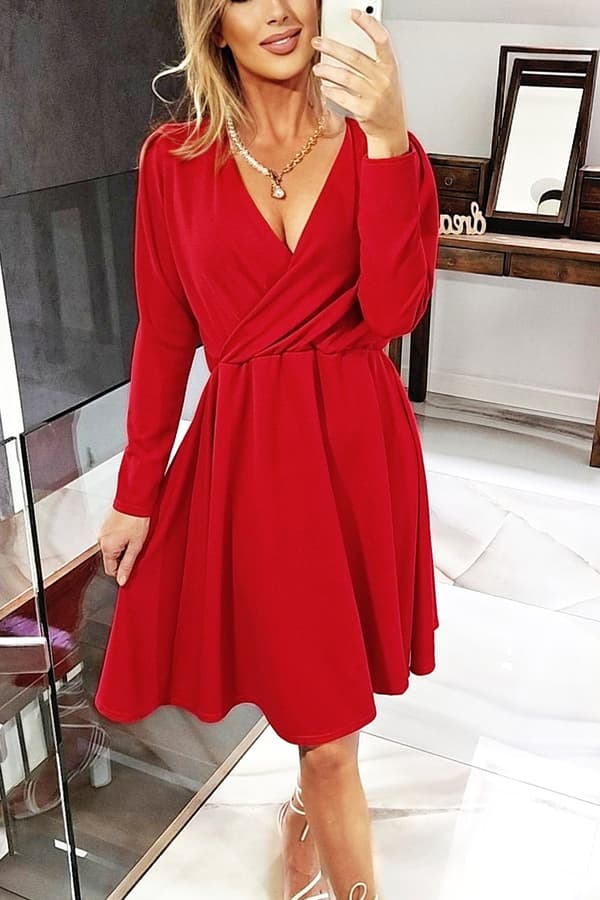 Röd elegant wrap flärad formell damklänning 3XL
