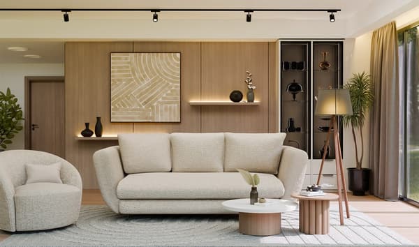 SARIS 3-SITS SOFFA MED SOFUNKTION BEIGE SVARTA BEN FÖR VARDAGSRUM