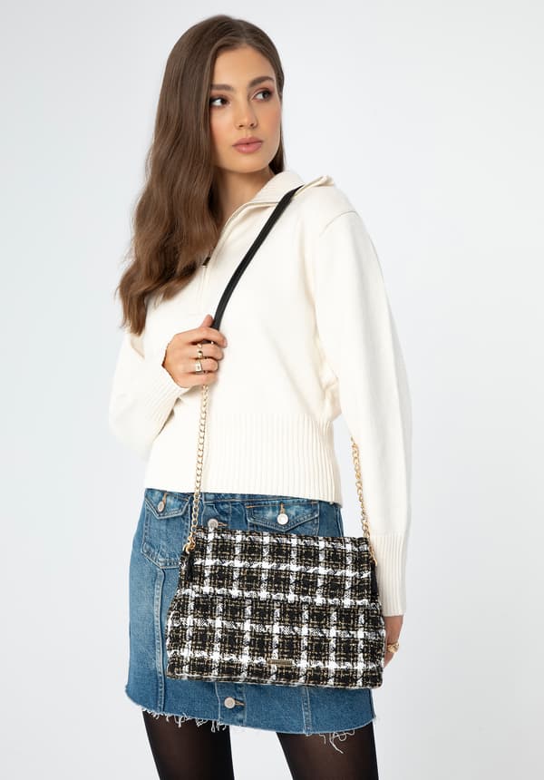 Wittchen Dame Bouclé Messenger-taske i sort og hvid polyester