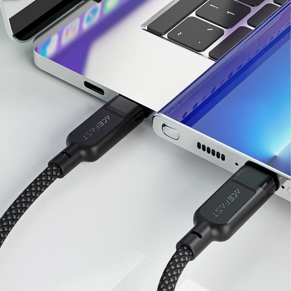 Acefast C5 USB-C - USB-C / USB-C 2-i-1-kabel 100W 480Mb/s - Sort