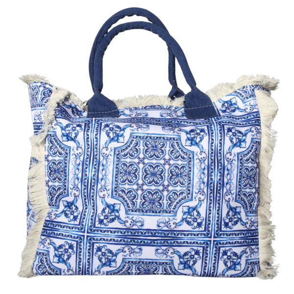 STRANDVÄSKA SHOPPING BOHO Blå Italien 54x34cm
