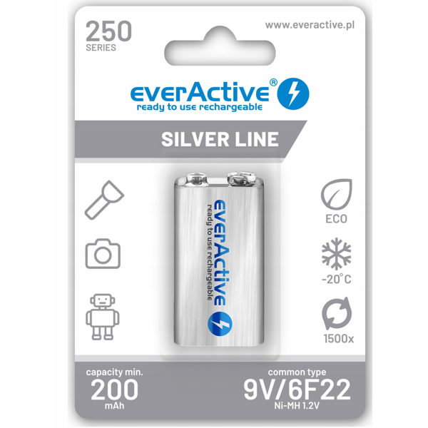 6F22 AKU Everactive 250 9V sølv