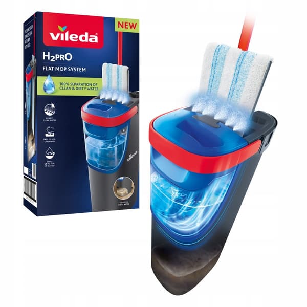Flatmopp Vileda H2prO plus hink 2 behållare rent och smutsigt vatten